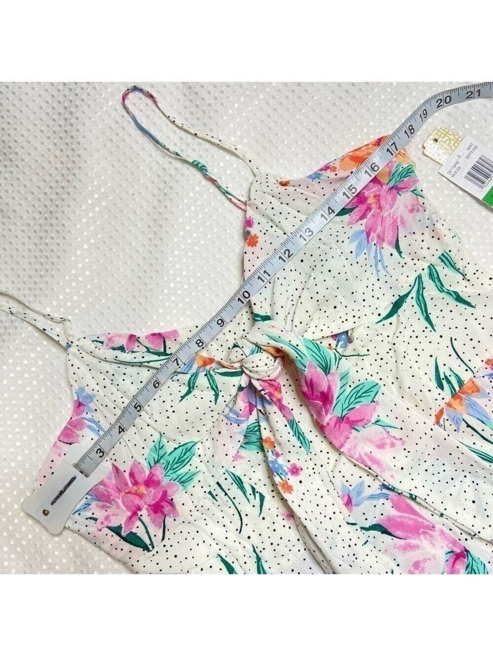 GIANNI BINI NWT Cropped Wide Leg Tropical Flowers And Polka Dot Jumpsuit Large - Picture 10 of 14